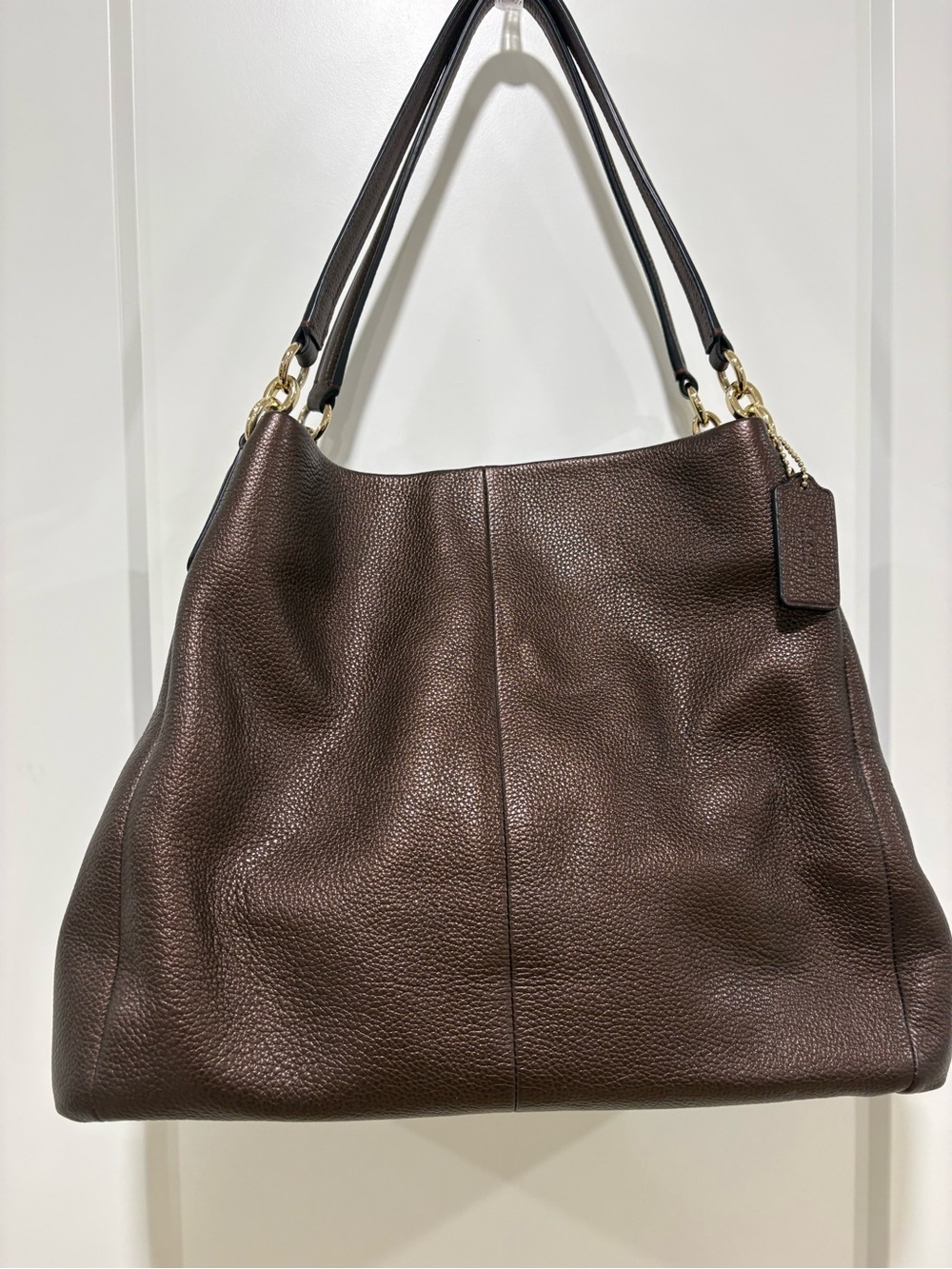 Coach Brown Pebbled Leather Shoulder Bag with Gold Hardware